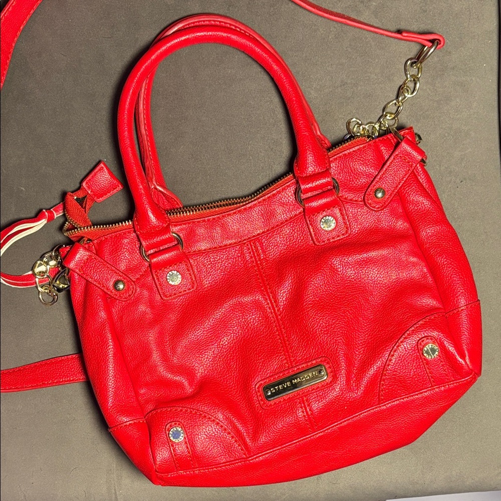 Steve Madden Vibrant Red Shoulder Bag with Gold Accents